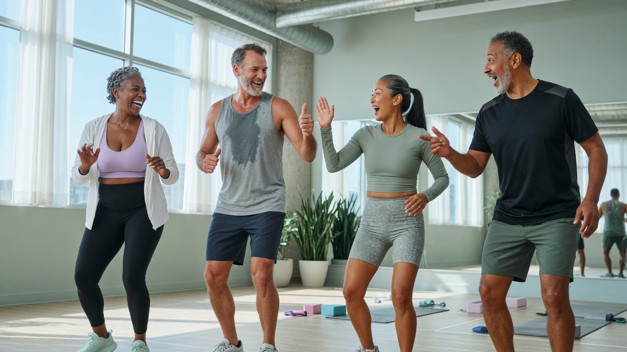 Adults celebrating a group training session